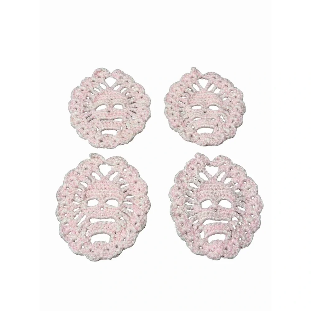 Handmade Crochet Coasters SKULLS set of 4 light pink